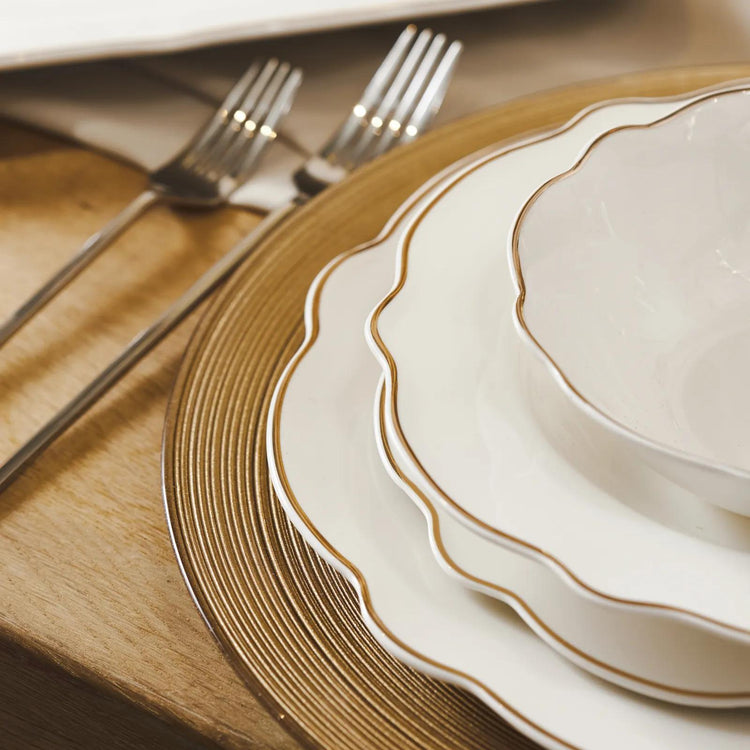 KARACA DAISY GOLD WAVE SHAPE PLATTER 27-PIECE 6-PERSON DINNER SET