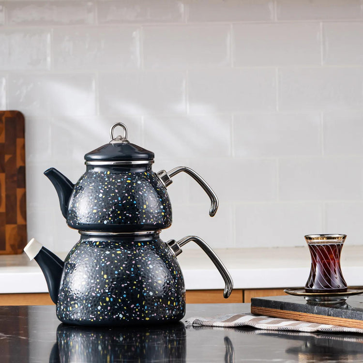KARACA ENAMEL TERAZZO ANTHRACITE TEAPOT SET