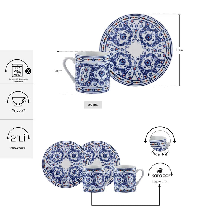 KARACA GULHANE 2-PERSON 80 ML COFFEE CUP SET