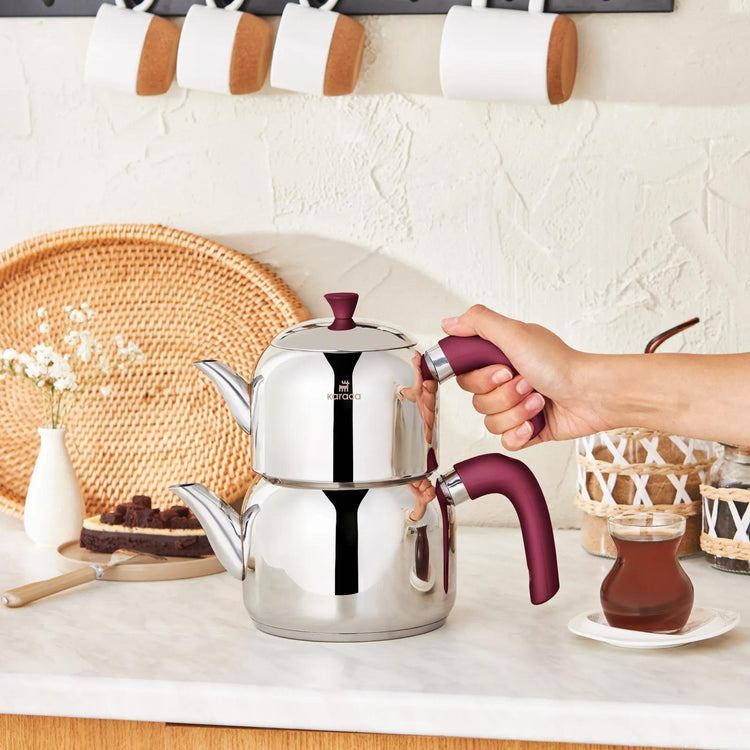 KARACA ALDER MEDIUM-SIZED TEAPOT SET (MÜRDÜM - PURPLE)