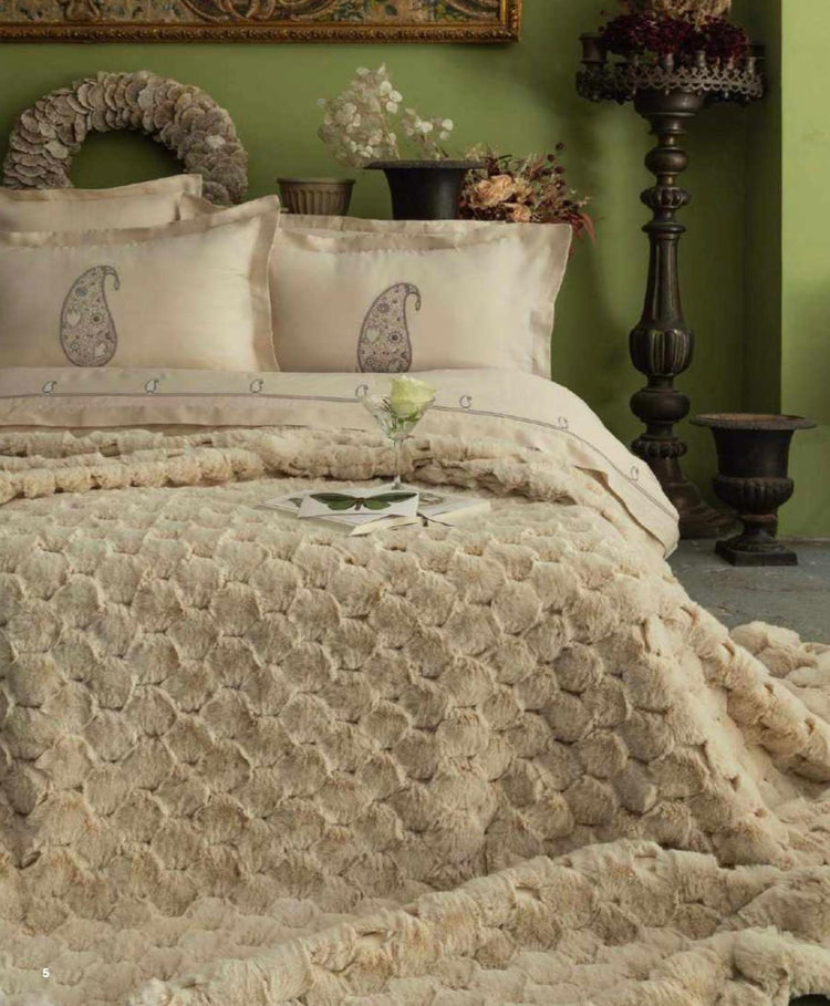 AP DOUBLE BED SPREAD SET SILVERFOX ECRU