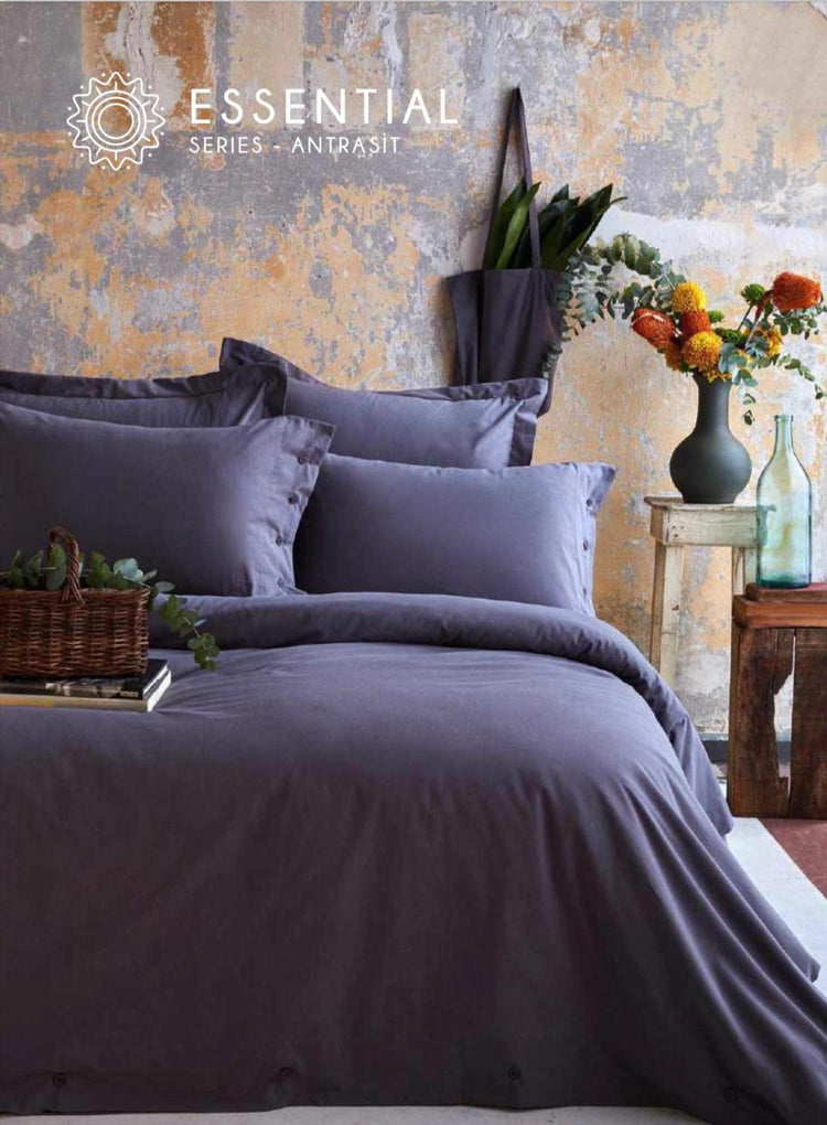 AP Double Solid Duvet Cover Set - Essential Anthracite