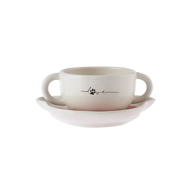 KARACA CAT PLATE-BOWL FEEDING SET, WHITE