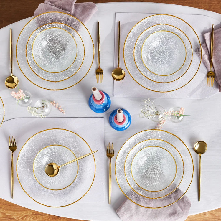 Karaca Cindy Glass 12 Pieces 4 Person Dinnerware Set, Gold