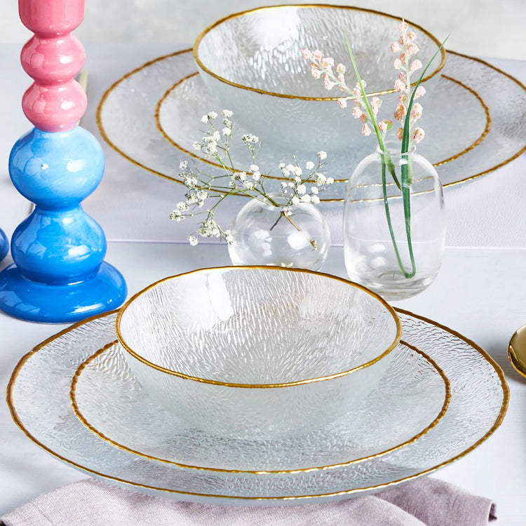 Karaca Cindy Glass 12 Pieces 4 Person Dinnerware Set, Gold