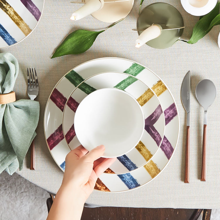 Karaca Colorful Blush Line 24 Piece 6 Person Dinnerware Set, Multicolor