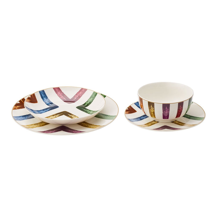 Karaca Colorful Blush Line 24 Piece 6 Person Dinnerware Set, Multicolor