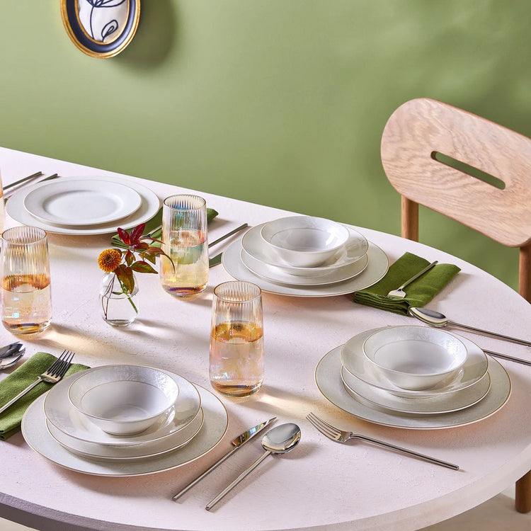 Karaca June 24 Pieces 6 Person Porcelain Dinnerware Set,White
