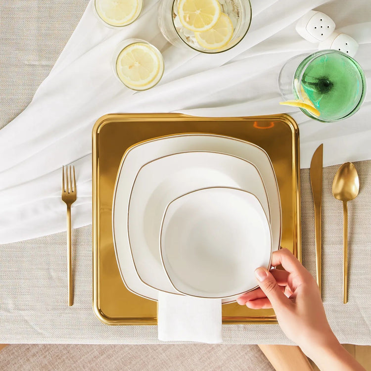 Karaca Roman Gold Square Shape 26 Piece 6 Person Dinnerware Set, Gold