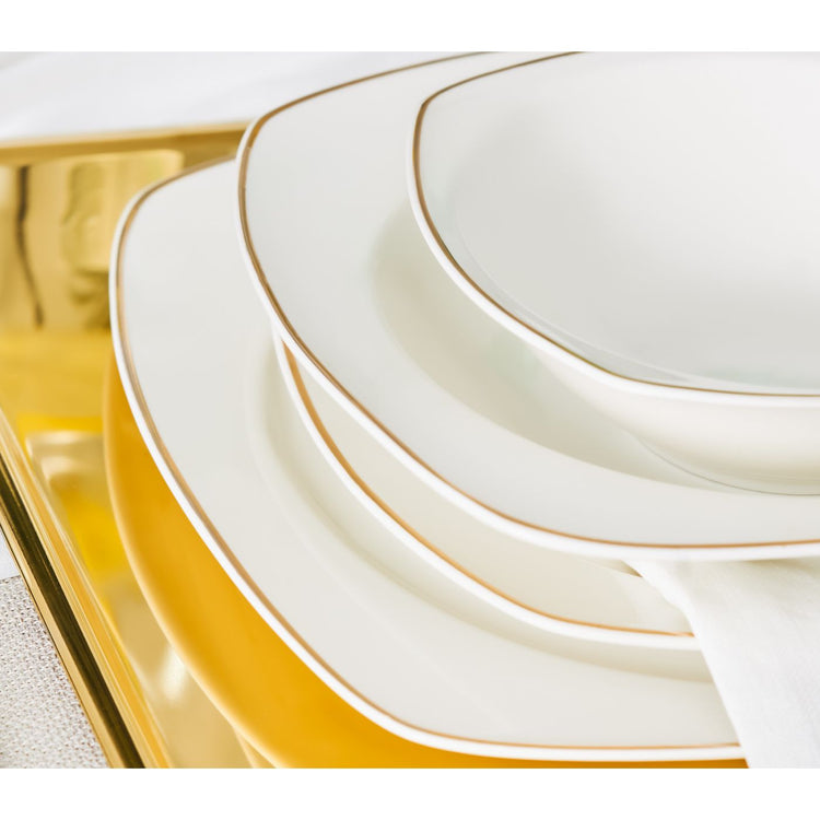 Karaca Roman Gold Square Shape 26 Piece 6 Person Dinnerware Set, Gold