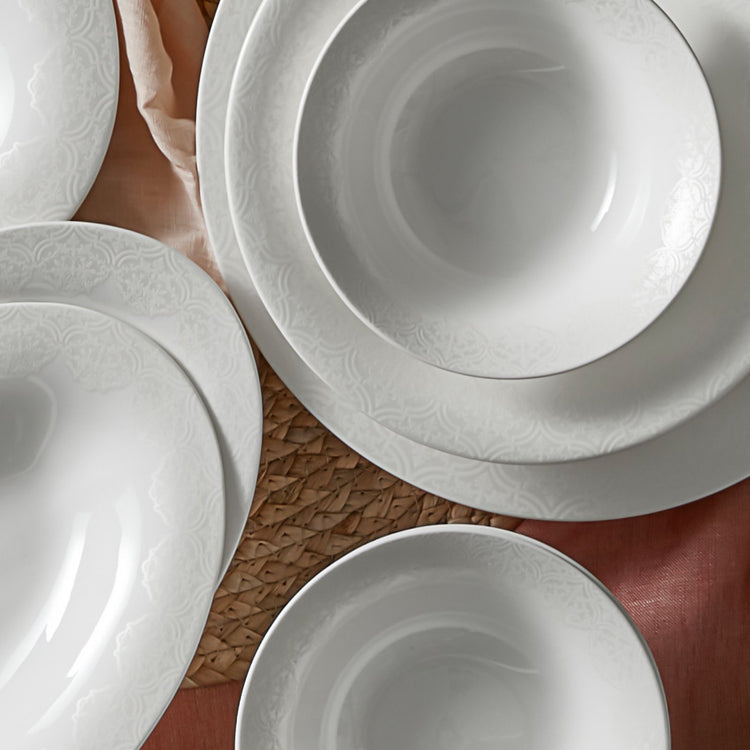 KARACA FINE PEARL ETERNAL 58-PIECE DINNER SET, WHITE