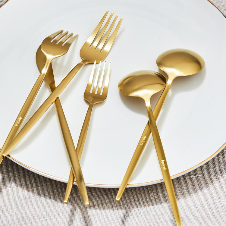APRICOT FARO 24 PIECE CUTLERY SET BOXED, MATTE GOLD
