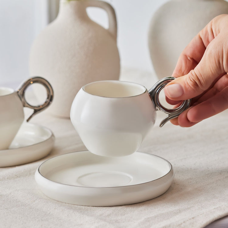 KARACA VENUS 2 PERSON LARGE SIZE COFFEE CUP SET, PLATINUM