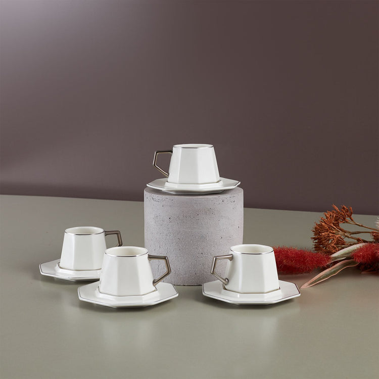 KARACA STREAMLINE ZEHER 6 PERSON COFFEE CUP SET, WHITE