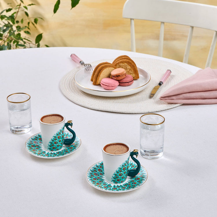 KARACA PEACOCK 2 PERSON COFFEE CUP SET , MULTICOLOR
