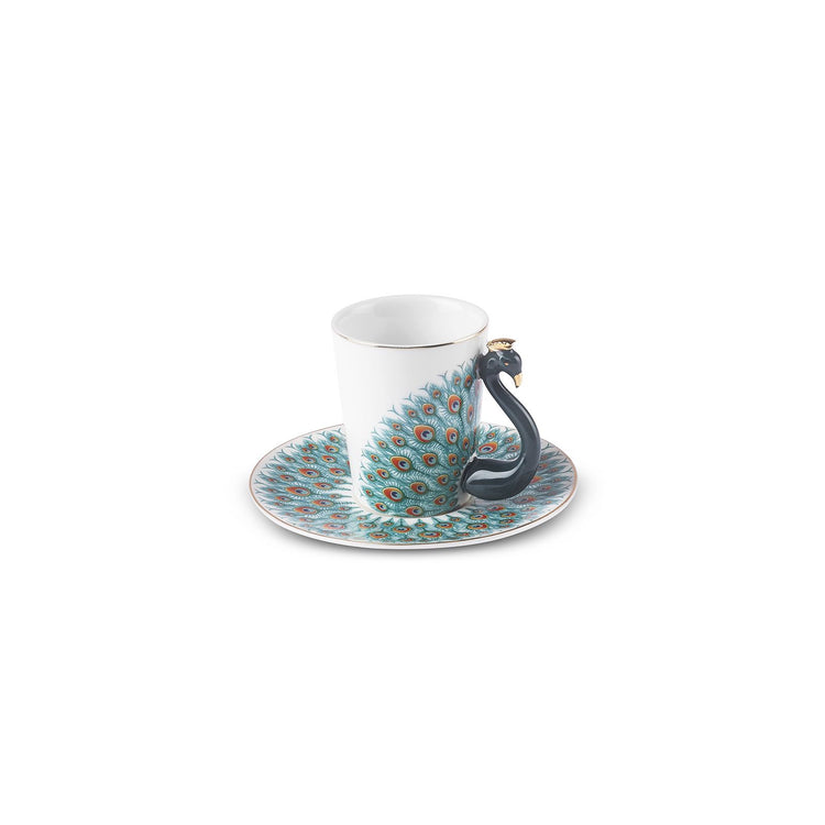 KARACA PEACOCK 2 PERSON COFFEE CUP SET , MULTICOLOR