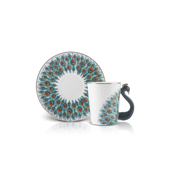 KARACA PEACOCK 2 PERSON COFFEE CUP SET , MULTICOLOR