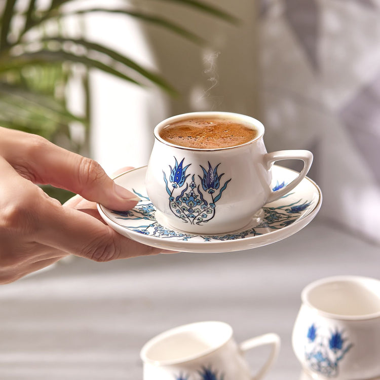 KARACA IZNIK NEW FORM 6 PERSON COFFEE SET, BLUE