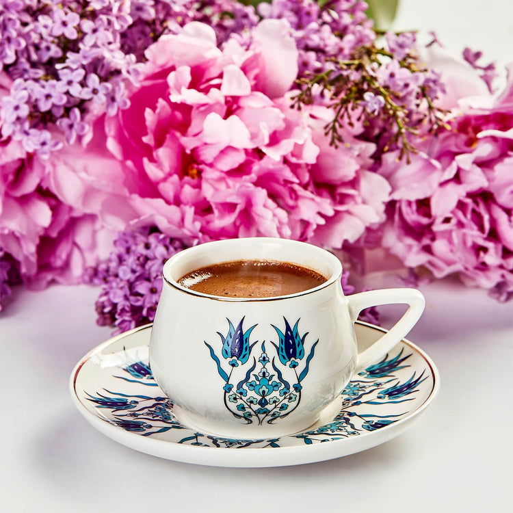 KARACA IZNIK NEW FORM 6 PERSON COFFEE SET, BLUE
