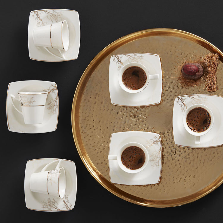 KARACA AUTUMN 6-PERSON COFFEE CUP SET, WHITE