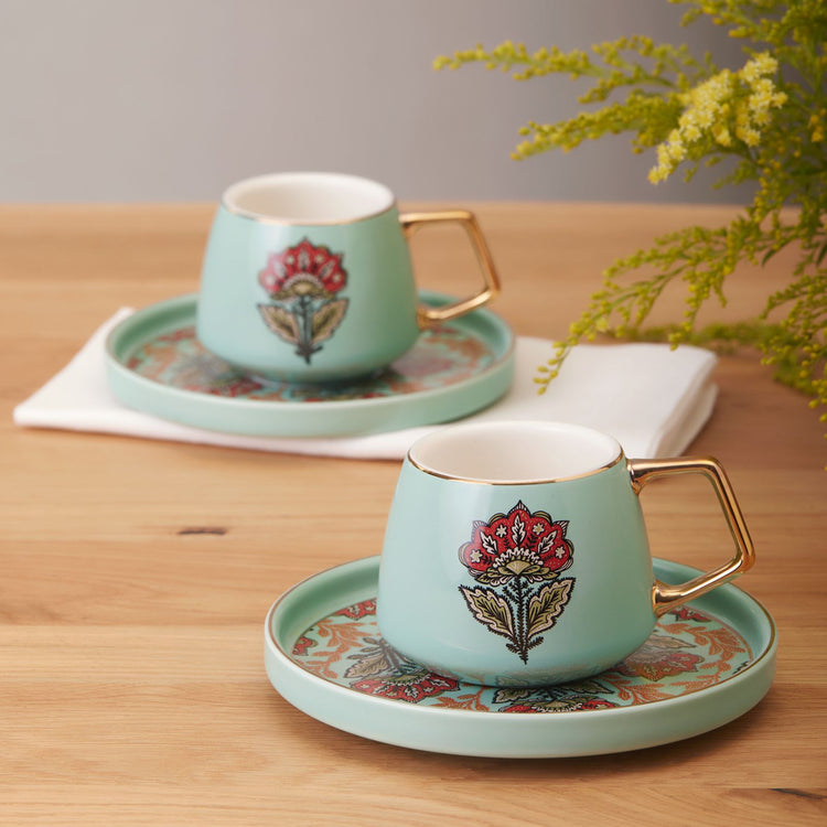 KARACA KARENA 2-PERSON COFFEE CUP SET GREEN