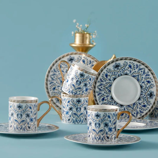 KARACA DELFT BLUE 6-PERSON COFFEE CUP SET GOLD