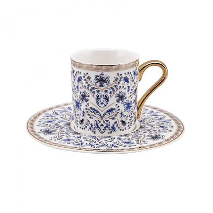 KARACA DELFT BLUE 6-PERSON COFFEE CUP SET GOLD