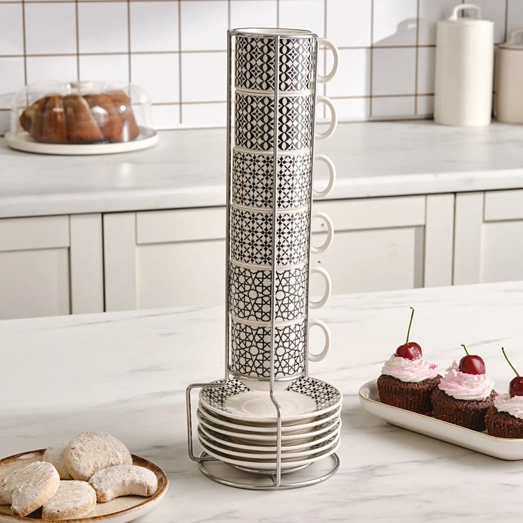 KARACA MIA 6-PERSON 90 MLCOFFEE CUPS With STAND, BLACK