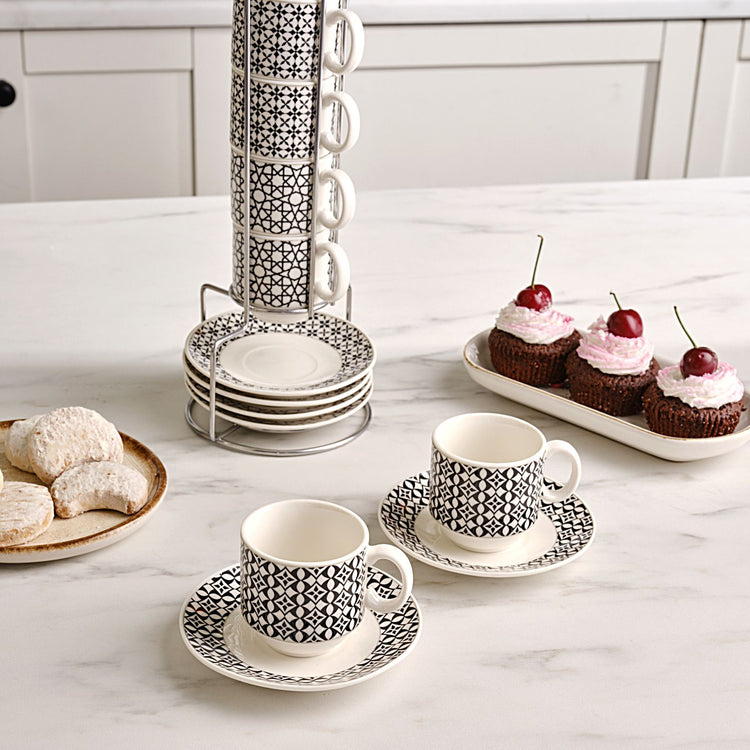 KARACA MIA 6-PERSON 90 MLCOFFEE CUPS With STAND, BLACK