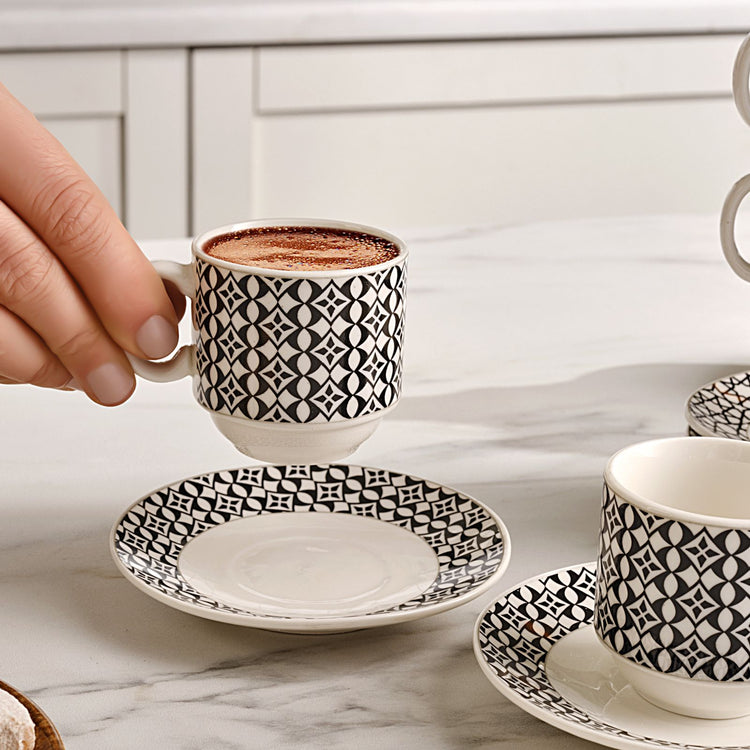 KARACA MIA 6-PERSON 90 MLCOFFEE CUPS With STAND, BLACK