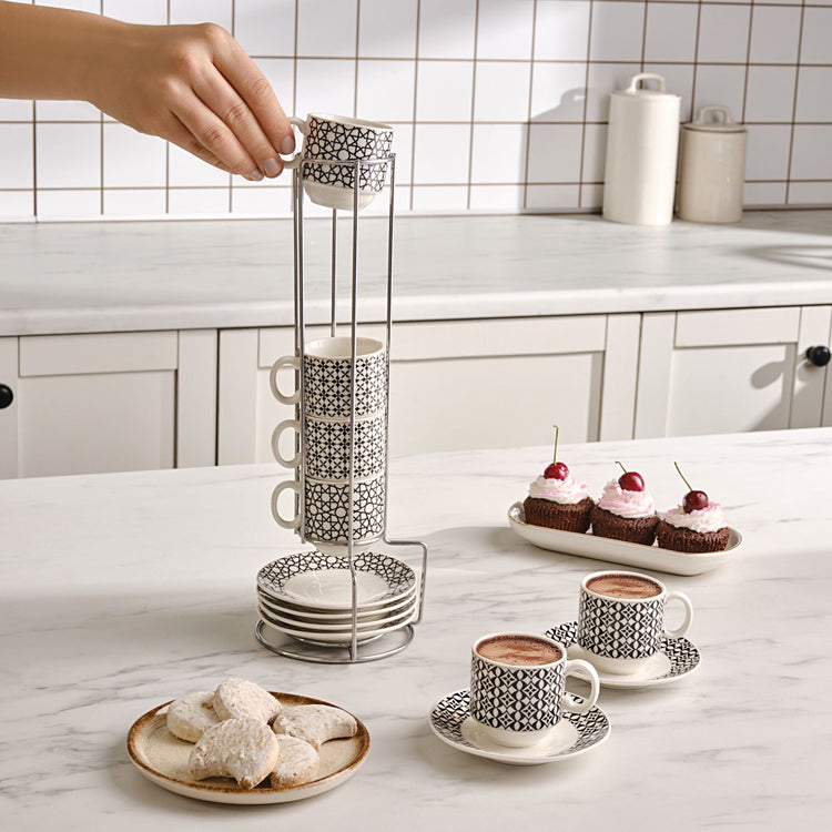 KARACA MIA 6-PERSON 90 MLCOFFEE CUPS With STAND, BLACK