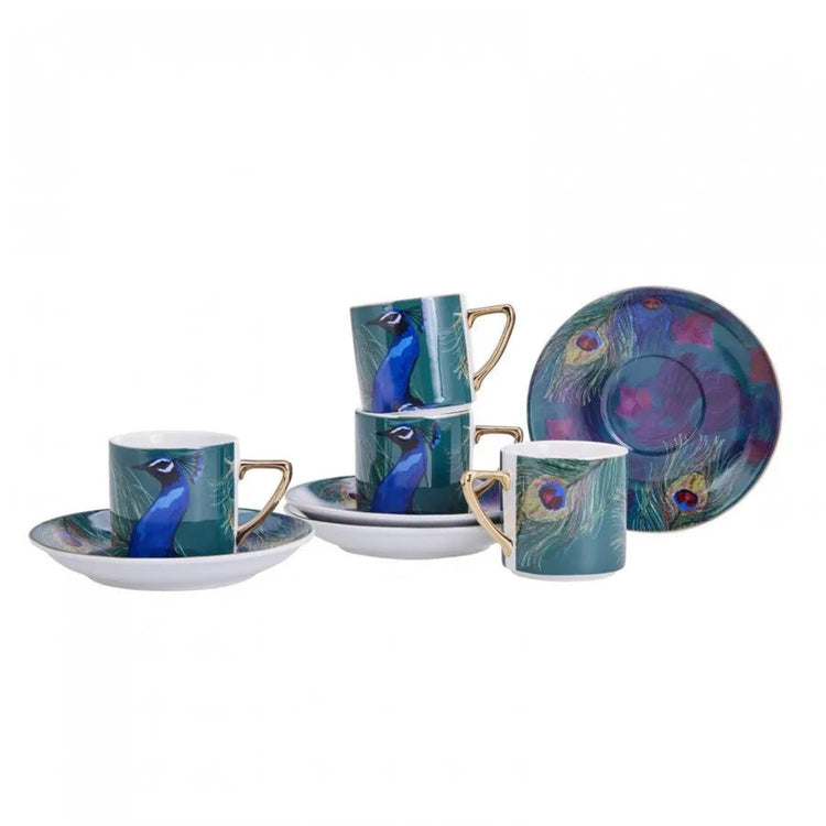 KARACA PEACOCK 4-PACK COFFEE CUPS, MULTICOLOR