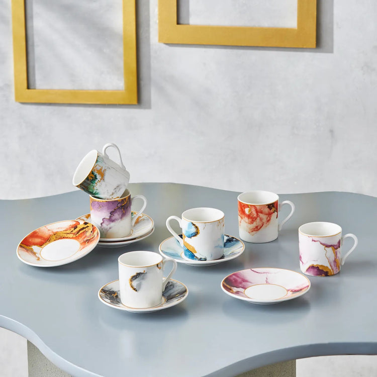 KARACA ATES 6-PERSON 80 ML COFFEE CUP SET, MULTICOLOR