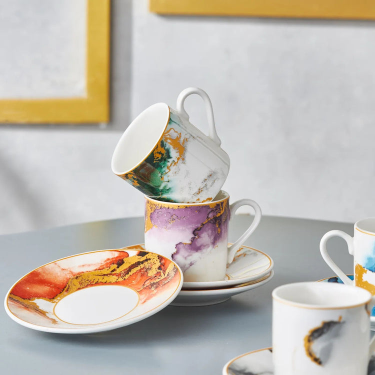 KARACA ATES 6-PERSON 80 ML COFFEE CUP SET, MULTICOLOR