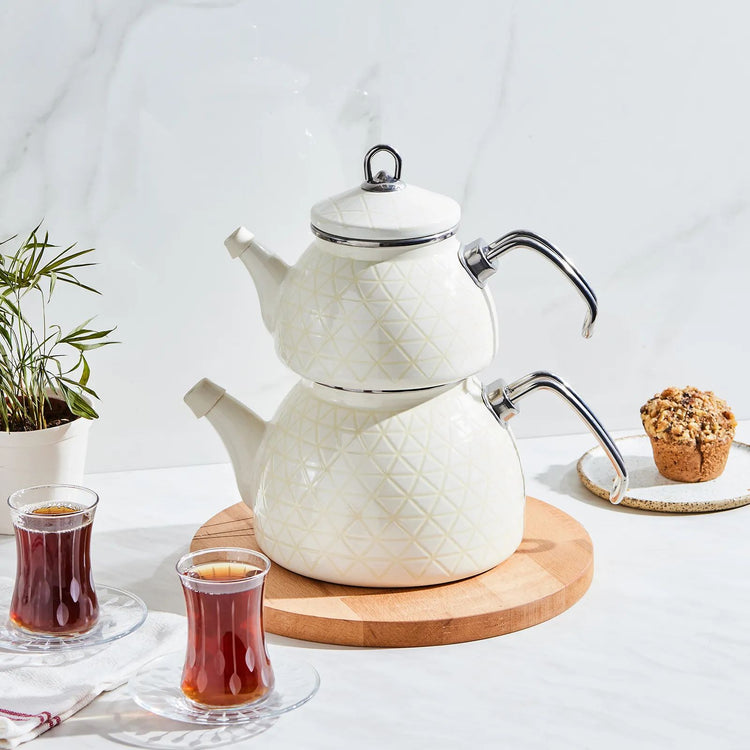 KARACA CRYSTAL ENAMELED TEAPOT, CREAM
