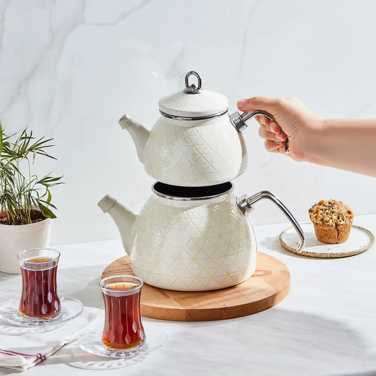 KARACA CRYSTAL ENAMELED TEAPOT, CREAM