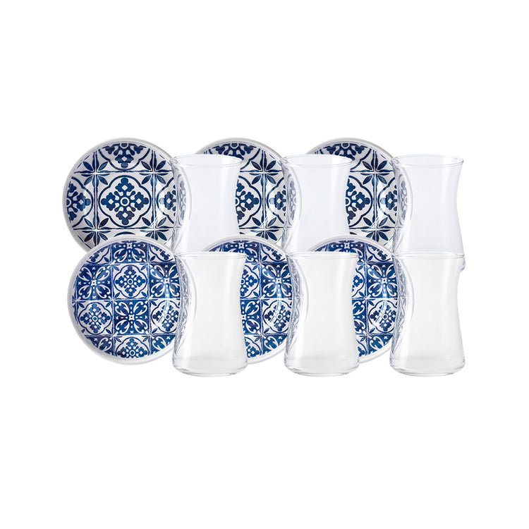 KARACA MAVILI 170 ML 12-Piece TEA SET, BLUE