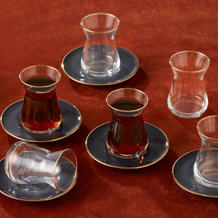 KARACA RETRO ANTHRACITE 6-PERSON TEA SET