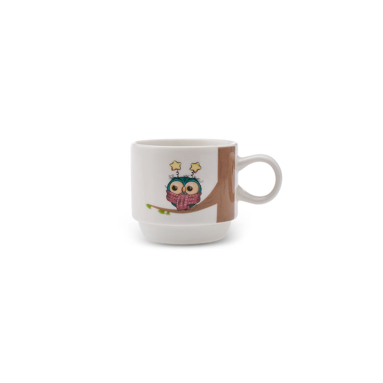 KARACA OWL 4-Piece MUG SET WITH STAND, MULTICOLOR