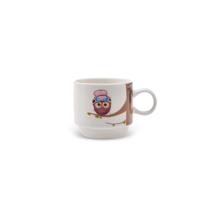 KARACA OWL 4-Piece MUG SET WITH STAND, MULTICOLOR