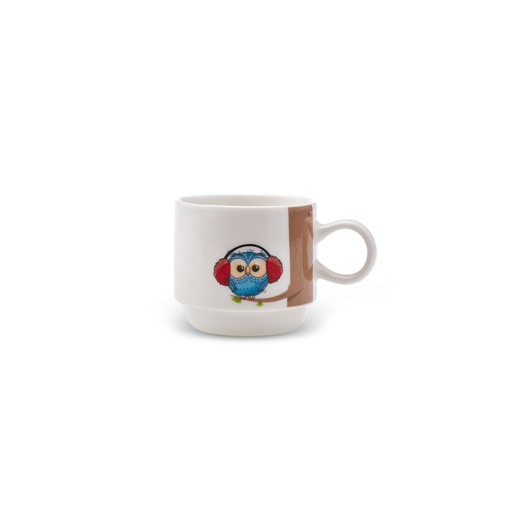 KARACA OWL 4-Piece MUG SET WITH STAND, MULTICOLOR