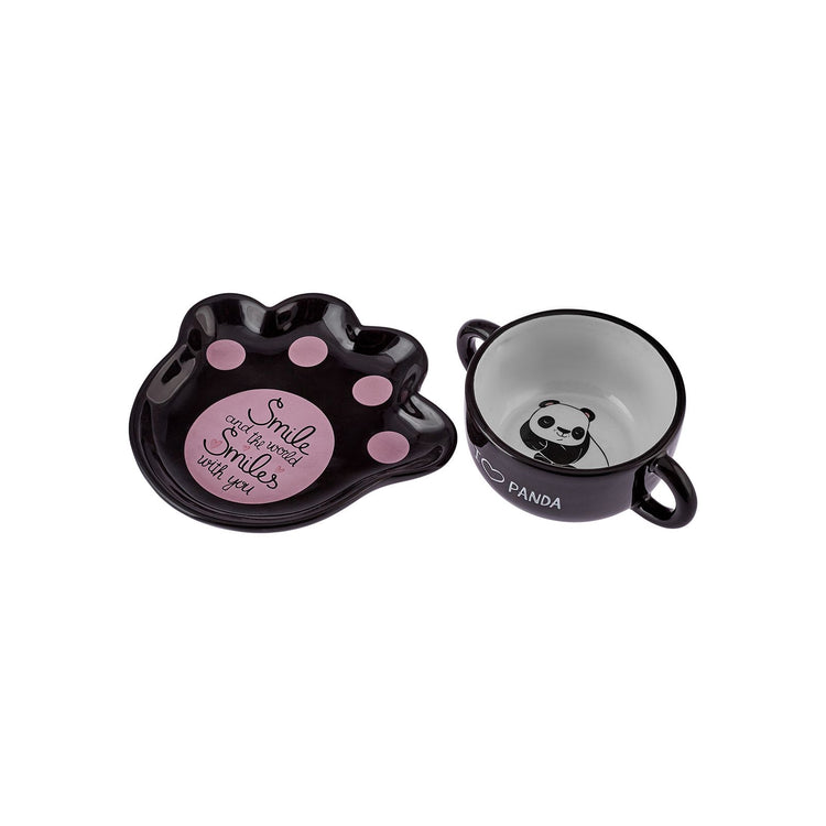 KARACA PANDA PLATE-BOWL FEEDING SET, BLACK
