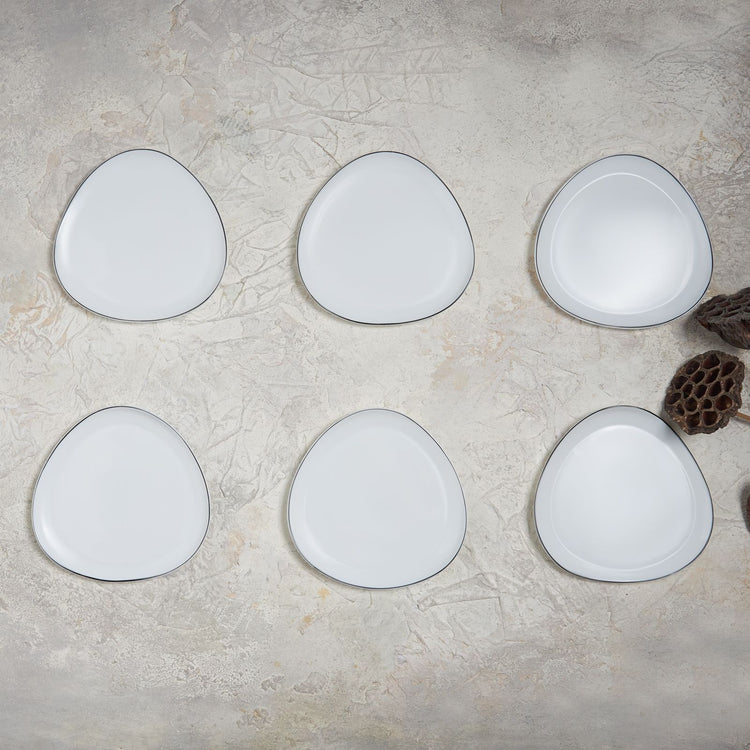 KARACA SKY BLACK-RIMMED 6-PIECE DESSERT SET, WHITE