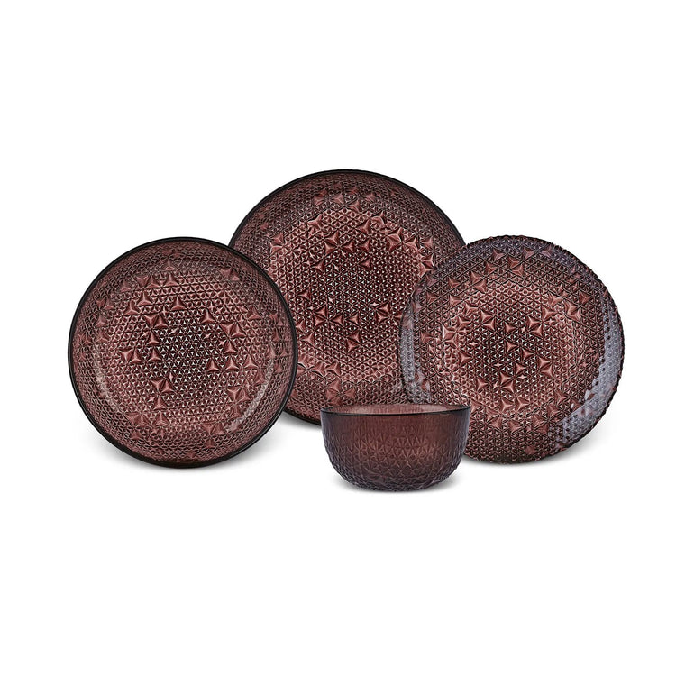 KARACA CAMERON 14-PIECE GLASS SERVING SET, AMBER