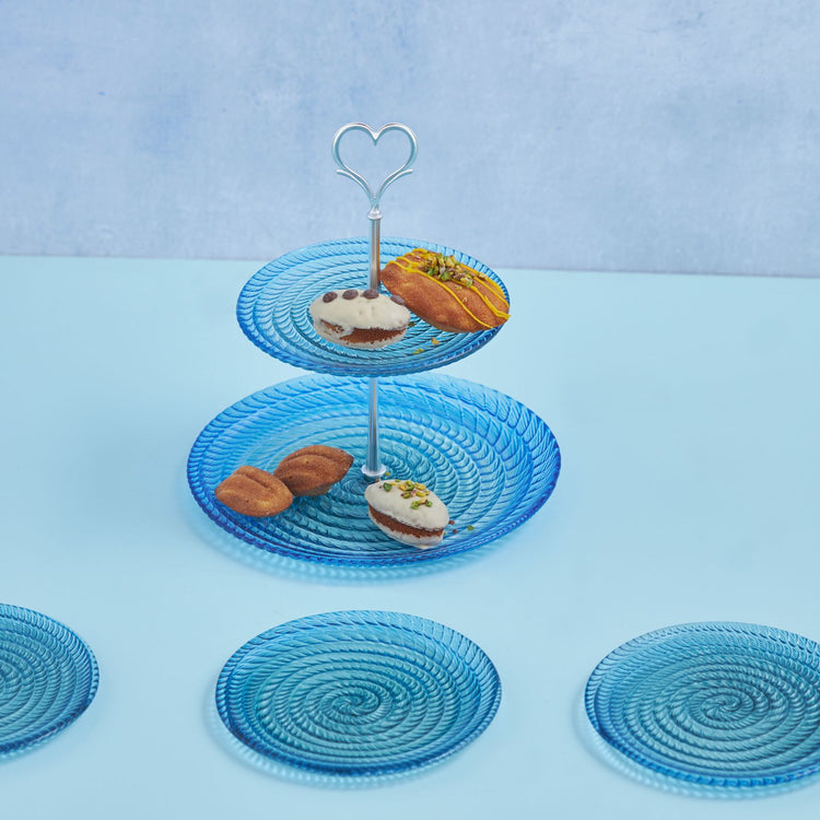 KARACA MINI 7-PIECE GLASS CAKE/PASTA SET, BLUE
