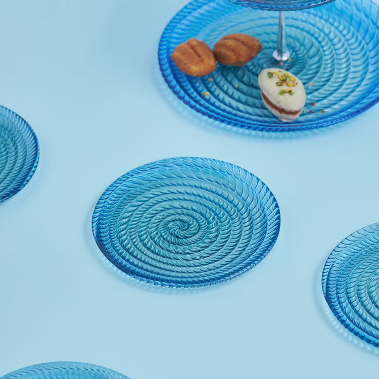 KARACA MINI 7-PIECE GLASS CAKE/PASTA SET, BLUE