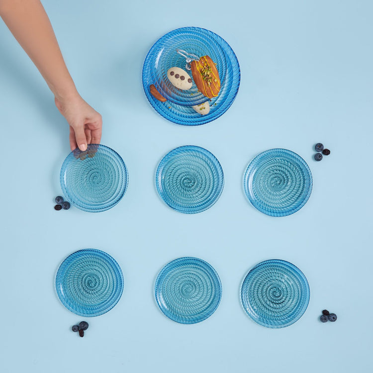 KARACA MINI 7-PIECE GLASS CAKE/PASTA SET, BLUE
