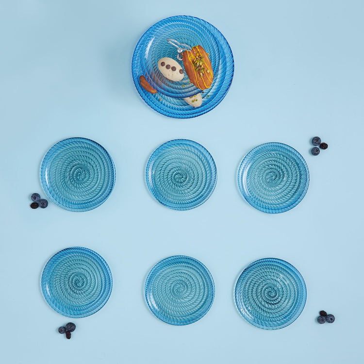 KARACA MINI 7-PIECE GLASS CAKE/PASTA SET, BLUE