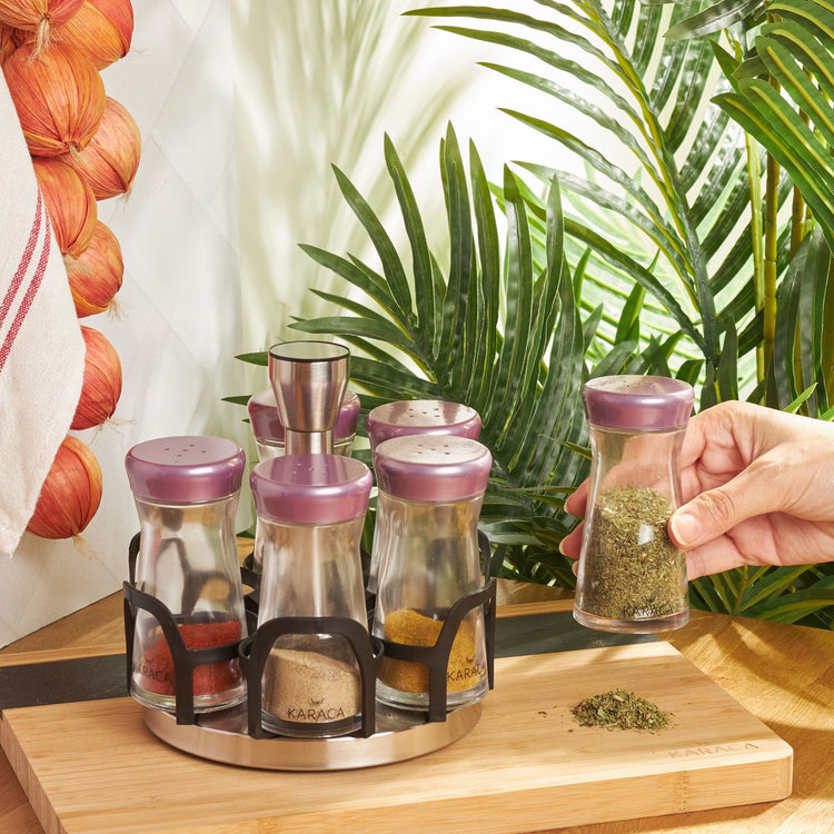 KARACA OCHA PURPLE ROUND 7-PIECE SPICE SET, PURPLE