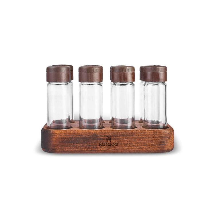 KARACA LODOS 8-PIECE WOODEN STAND SPICE SET, WOOD